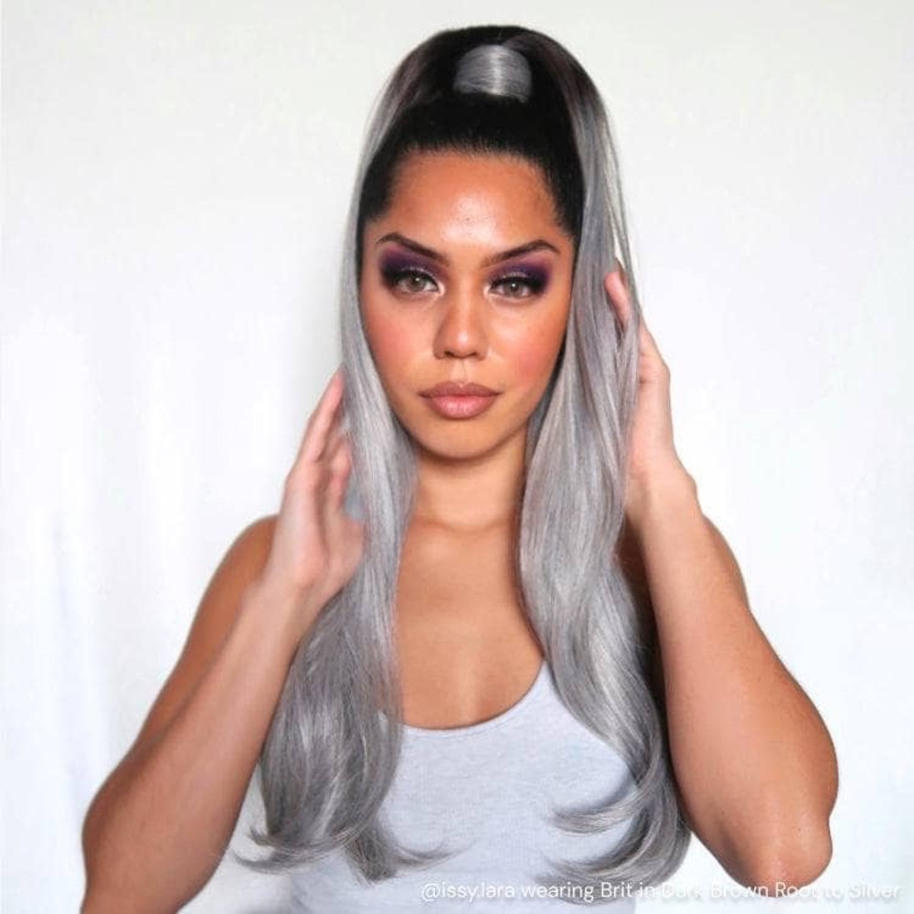 NWOT INH Insert Name Here Brit Ponytail Extension Ombré Black Brown to Silver